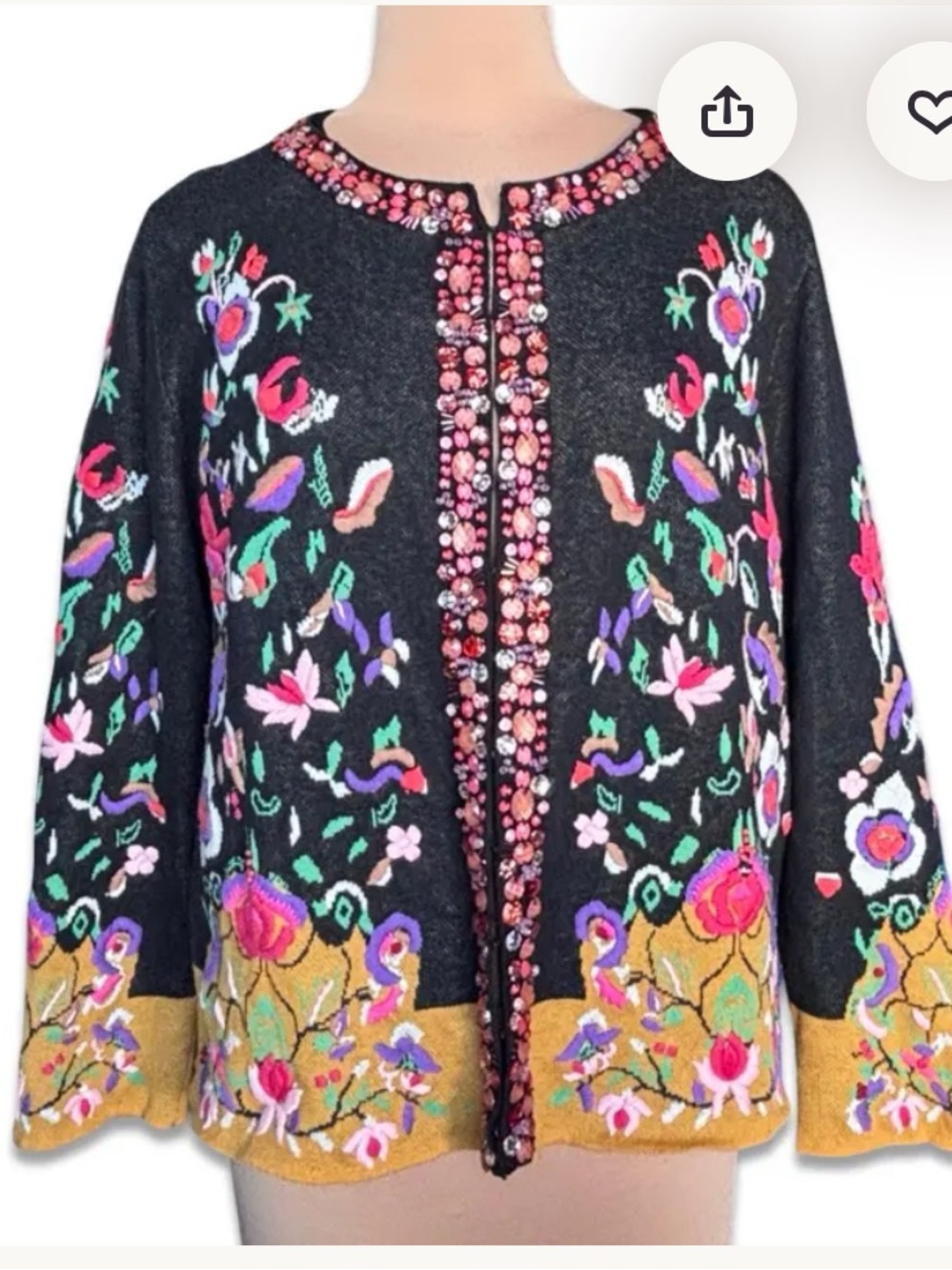 Vintage Michael Simon Beaded Floral Cardigan, Art to Wear Sweater